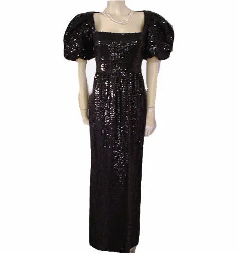 *  VINTAGE DONALD BROOKS SPARKLING ALL SEQUIN BABY DOLL SLEEVE EVENING GOWN