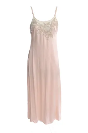 1930's Pink Silk Vintage Nightgown or Slip Lace Net Applique