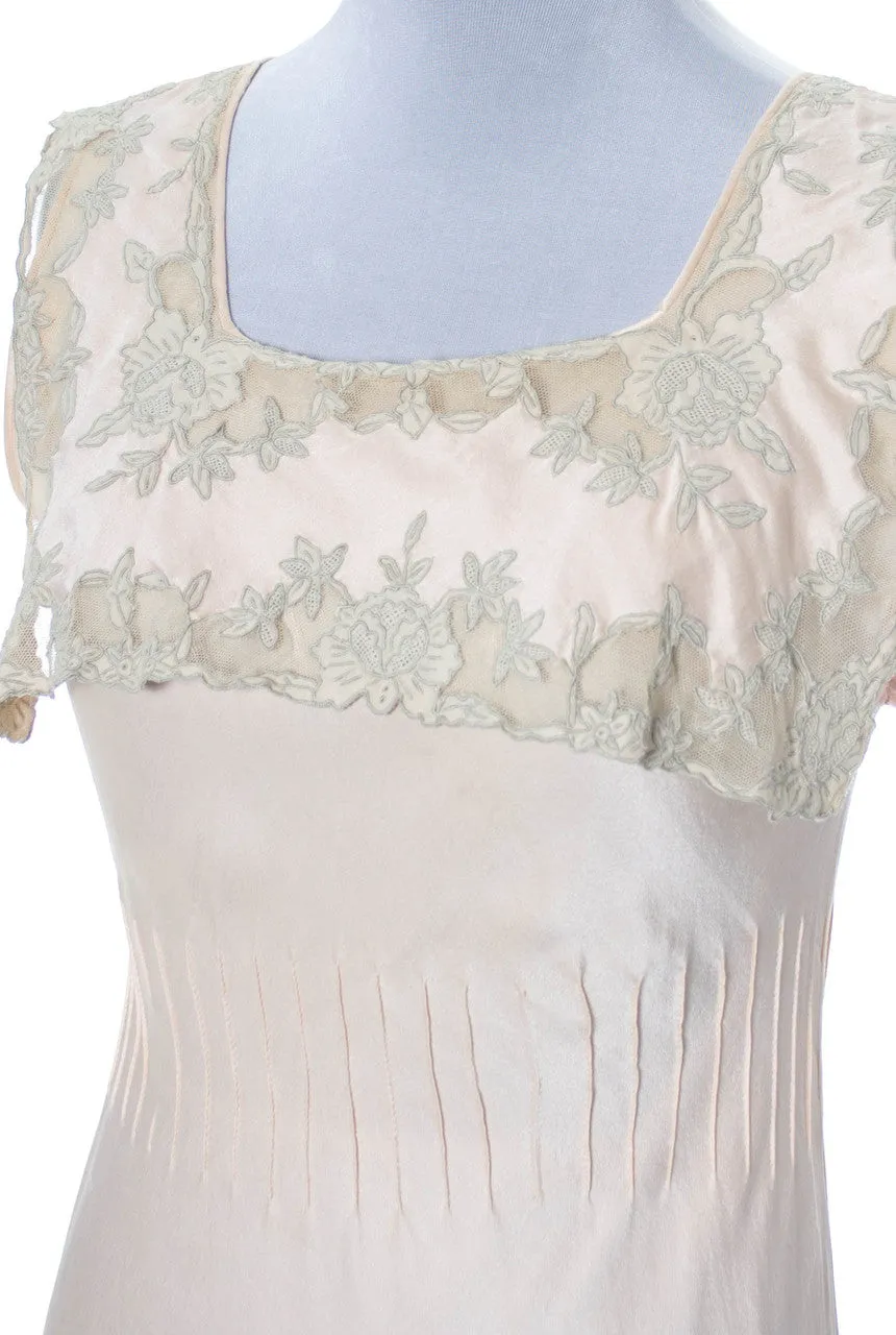 1930s Vintage Silk Nightgown with Lace Applique