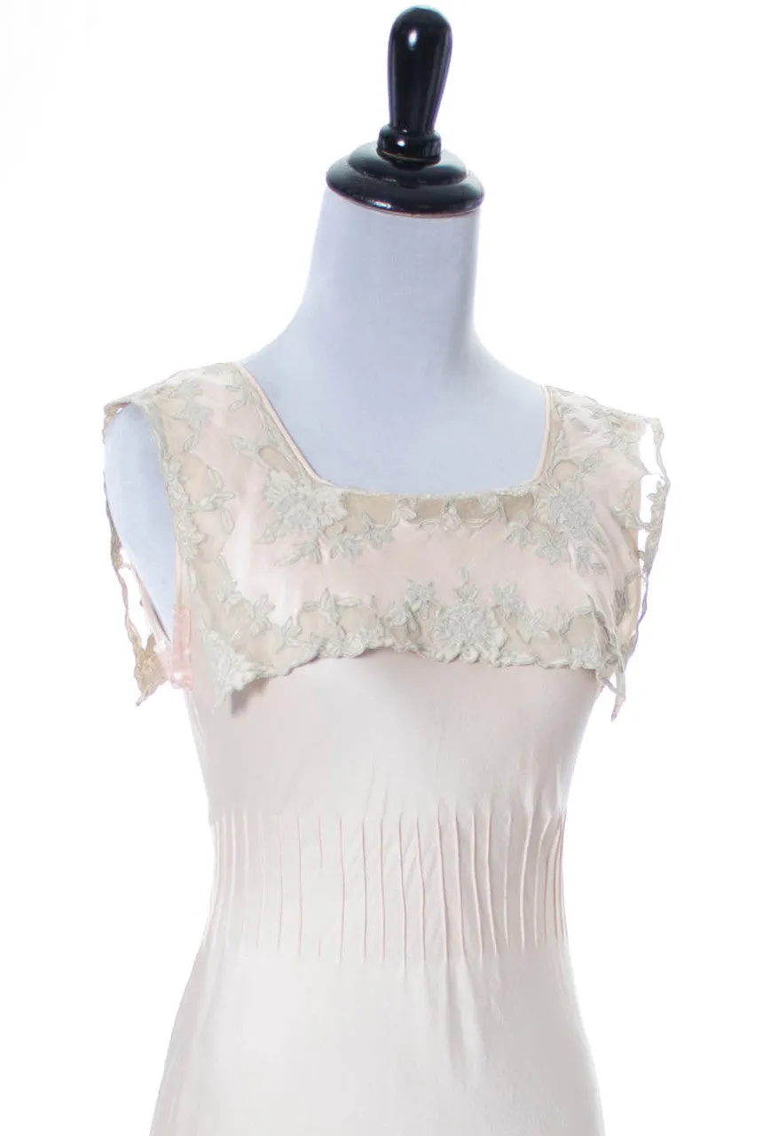 1930s Vintage Silk Nightgown with Lace Applique