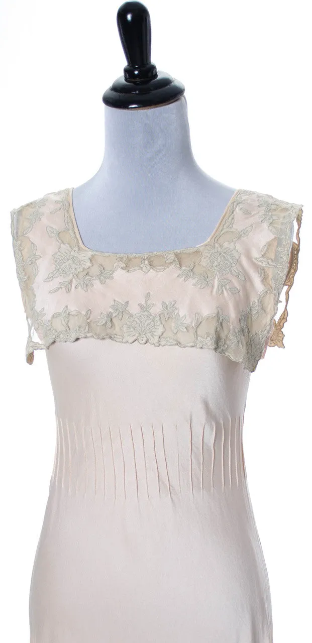 1930s Vintage Silk Nightgown with Lace Applique