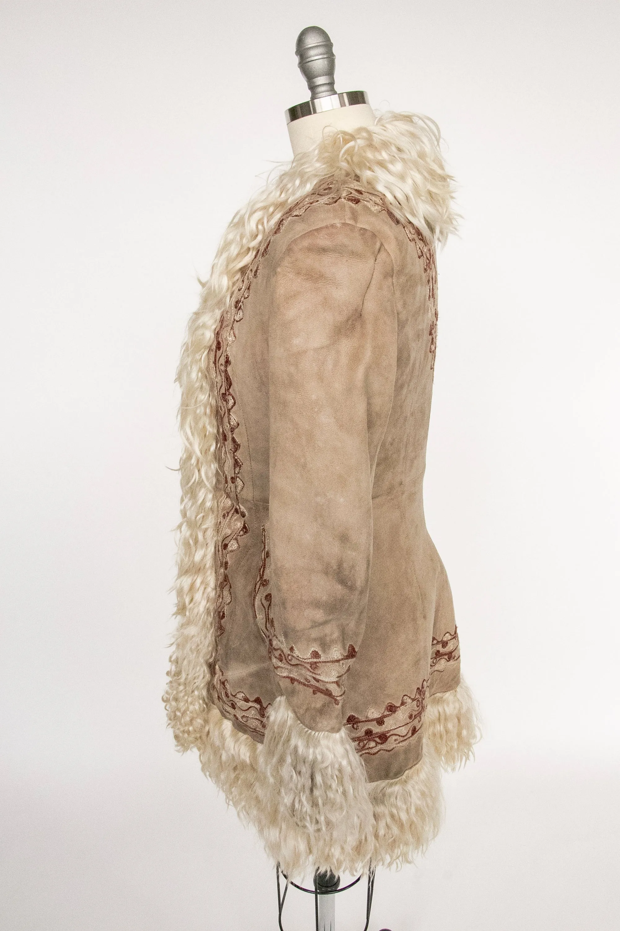 1970s Coat Embroidered Shearling Afghan Sheepskin XS