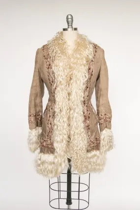 1970s Coat Embroidered Shearling Afghan Sheepskin XS