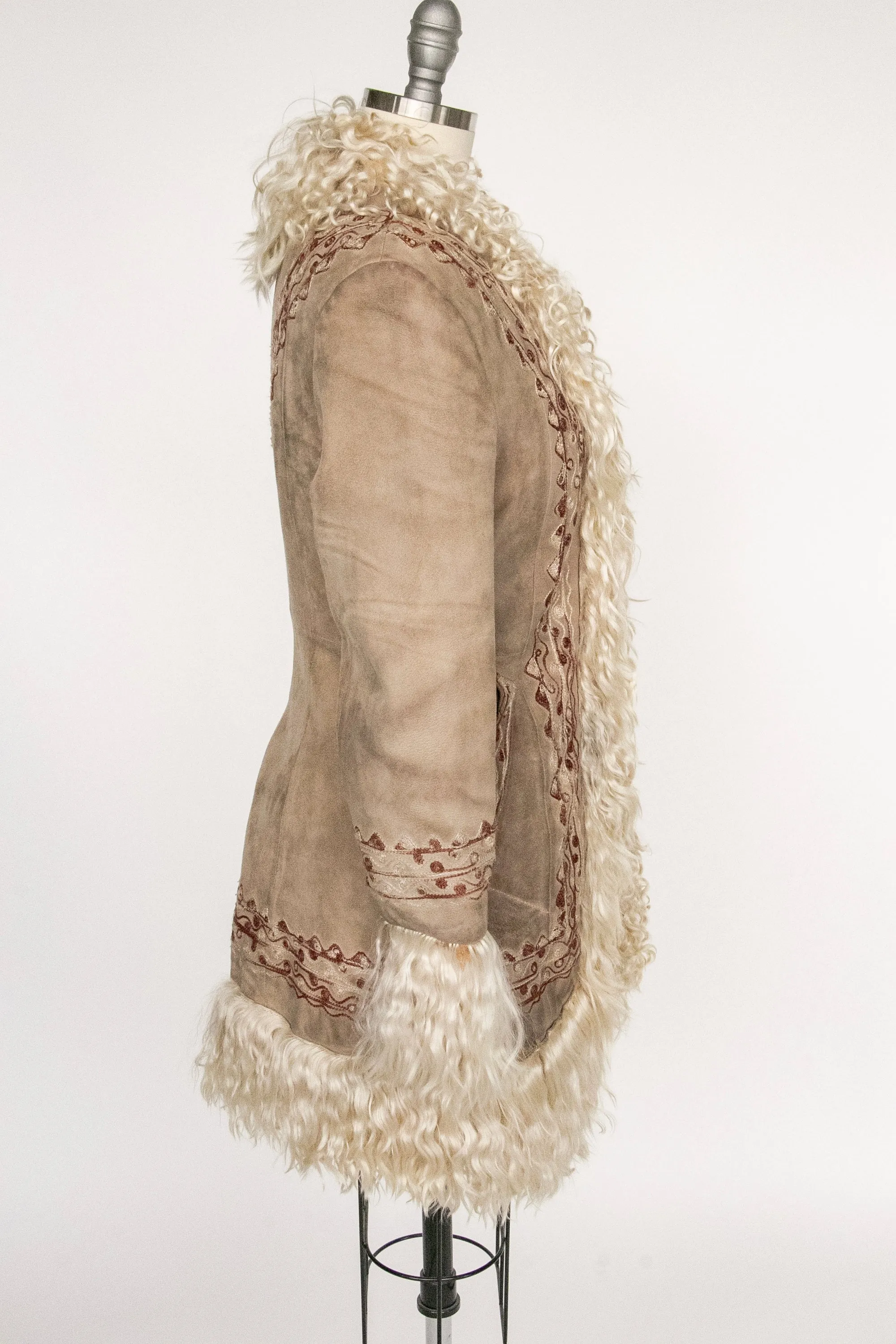 1970s Coat Embroidered Shearling Afghan Sheepskin XS