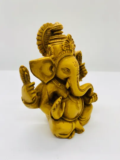 5 inches Ganesha Resin Statue, Handcarved Vintage Ganesh Stautue, Good Luck, New Beginnings,Elephant God,Brown Lord Ganesha Statue