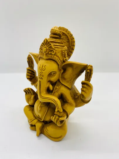 5 inches Ganesha Resin Statue, Handcarved Vintage Ganesh Stautue, Good Luck, New Beginnings,Elephant God,Brown Lord Ganesha Statue