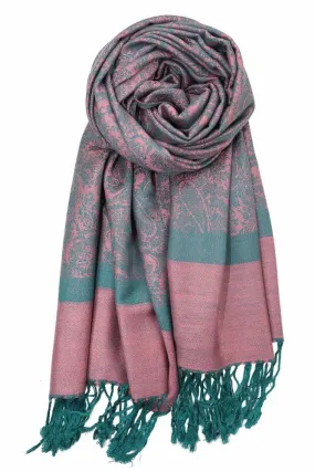 Achillea Pink Teal Jacquard Pashmina Scarf