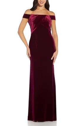 Adrianna Papell AP1E206226 Off Shoulder Pleated Long Velvet Formal Dress