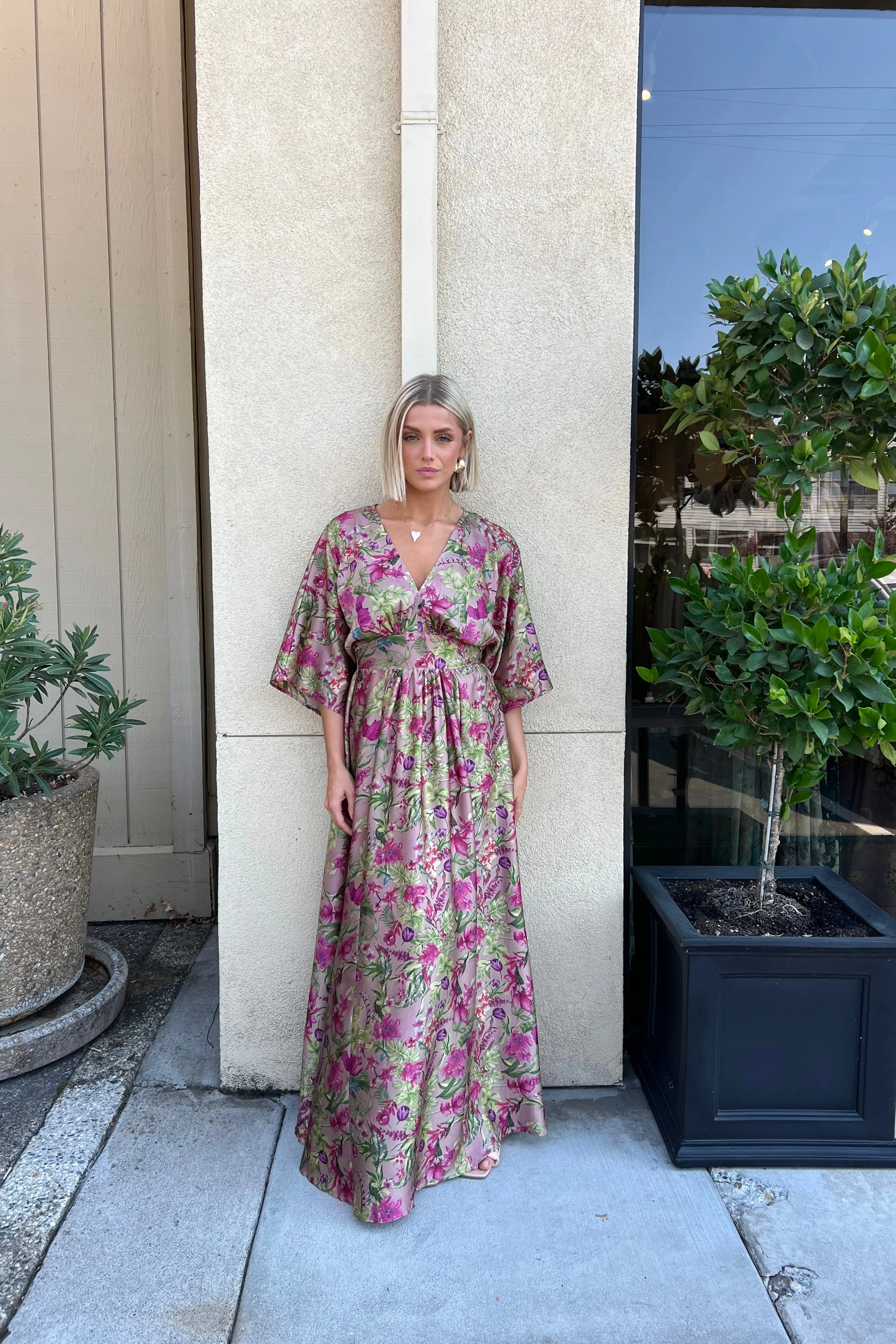 AFTERGLOW FLORAL KIMONO SLEEVE DRESS