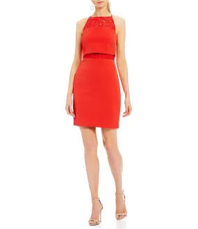 Aidan Mattox - MN1E201095 Keyhole Cutout Popover Sheath Dress