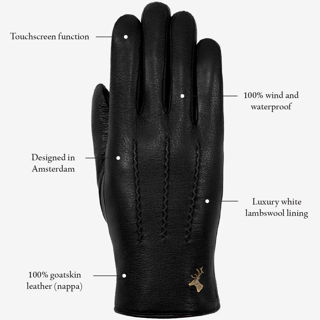 Alessandra (black) - goatskin leather gloves with lambswool lining & touchscreen feature