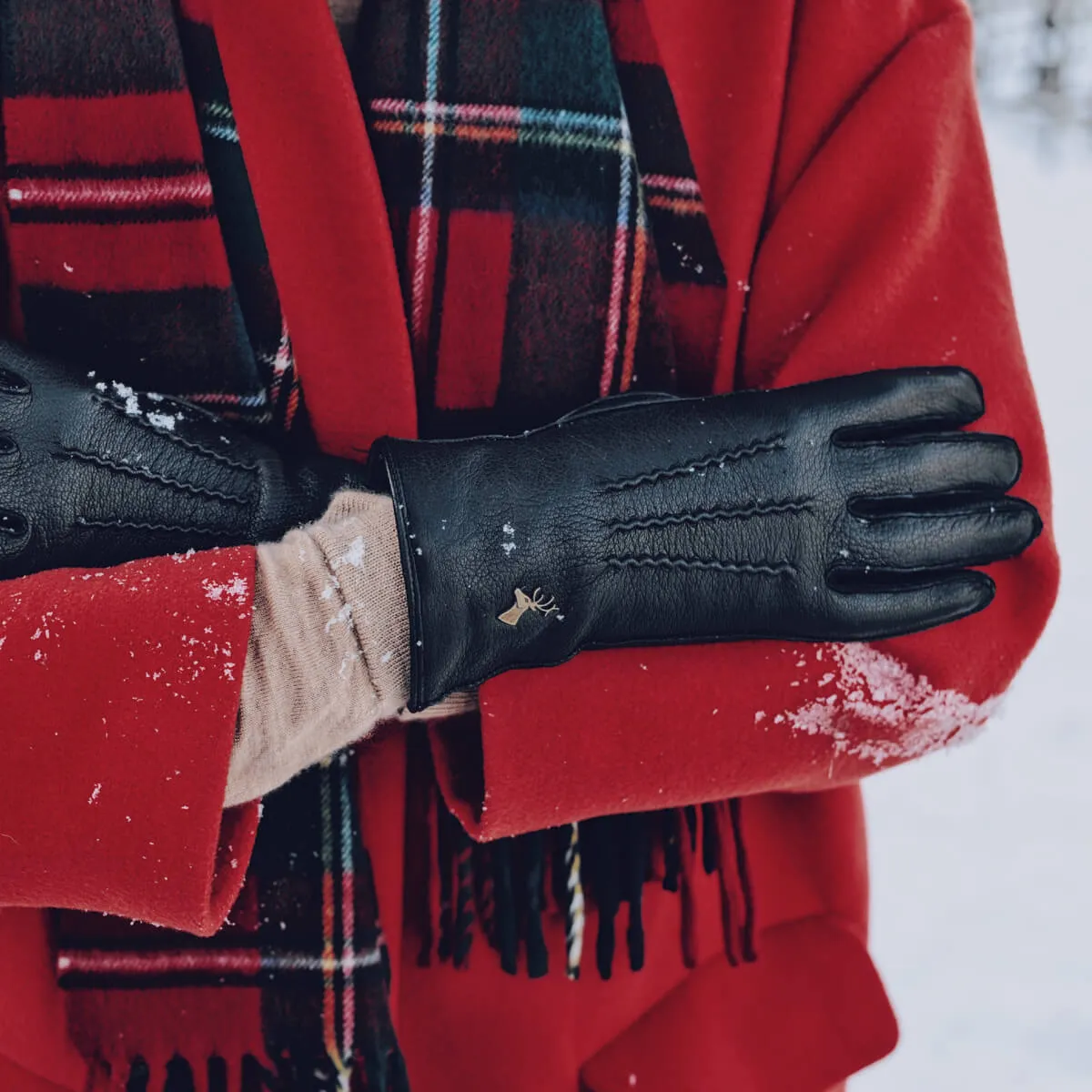 Alessandra (black) - goatskin leather gloves with lambswool lining & touchscreen feature