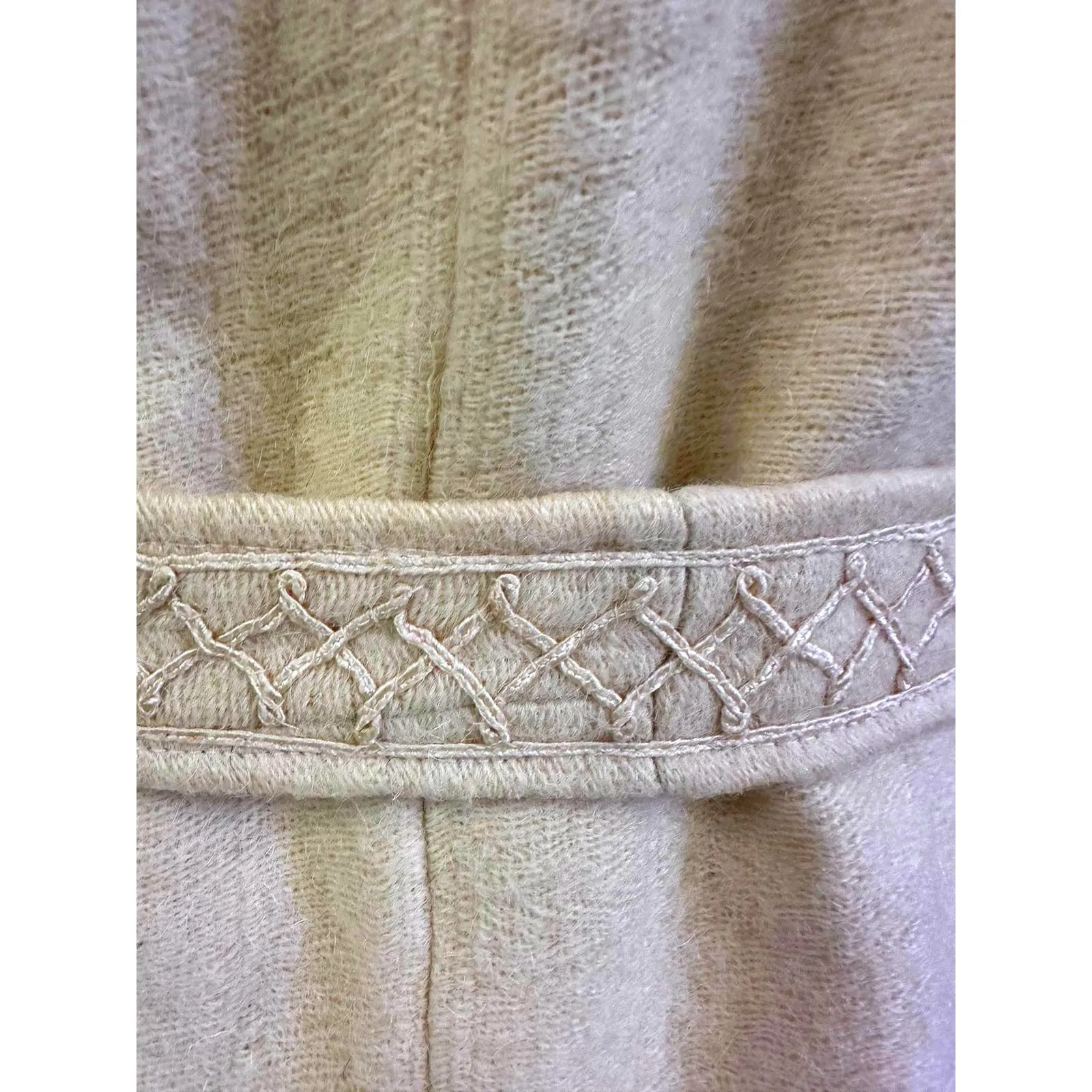 Antique Handwoven Wool Coat Edwardian Cream Embroidered L/XL Womens 1910s