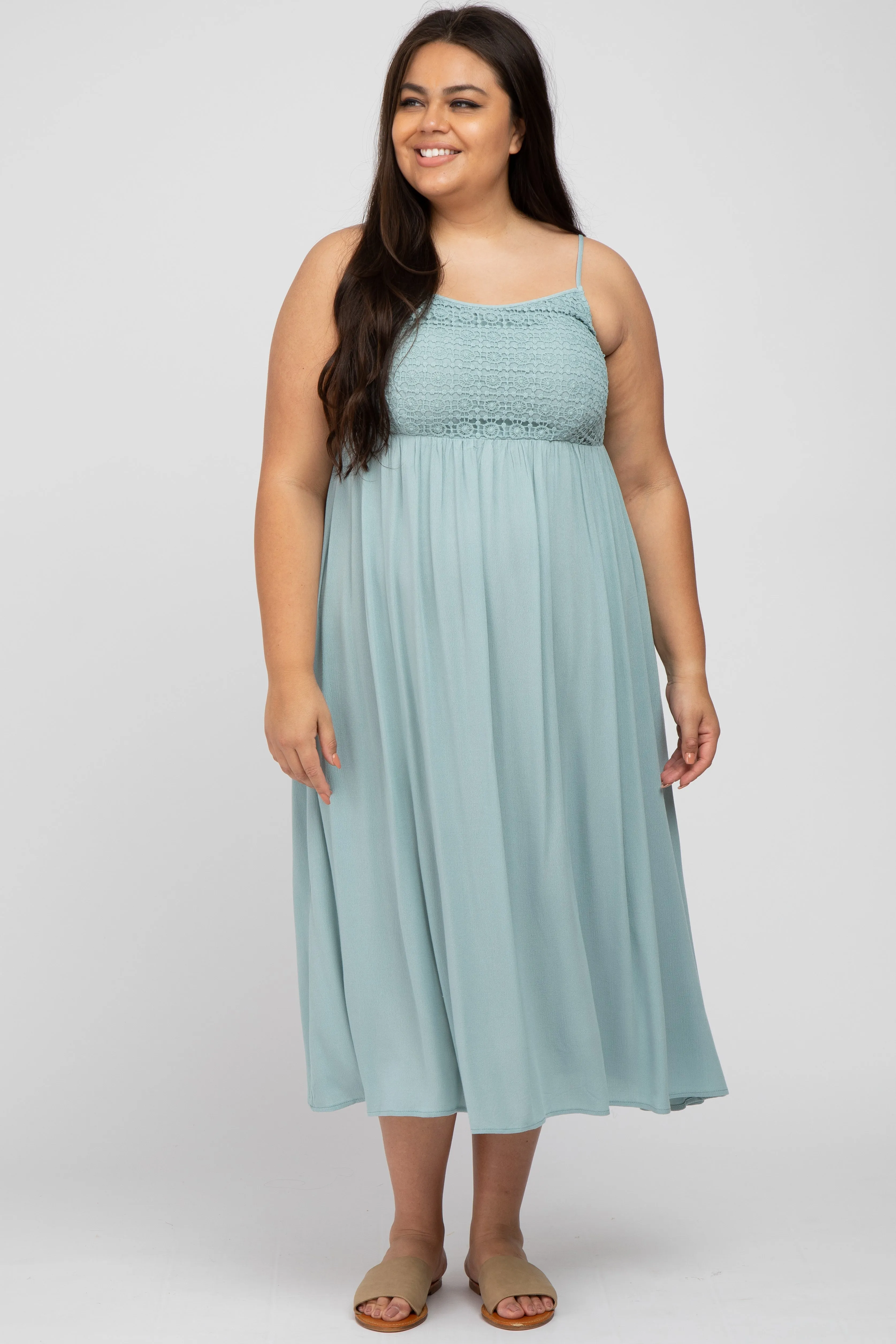 Aqua Crochet Top Plus Midi Dress