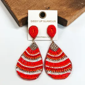 Beaded Mix and Crystal Teardrop Earrings in Red