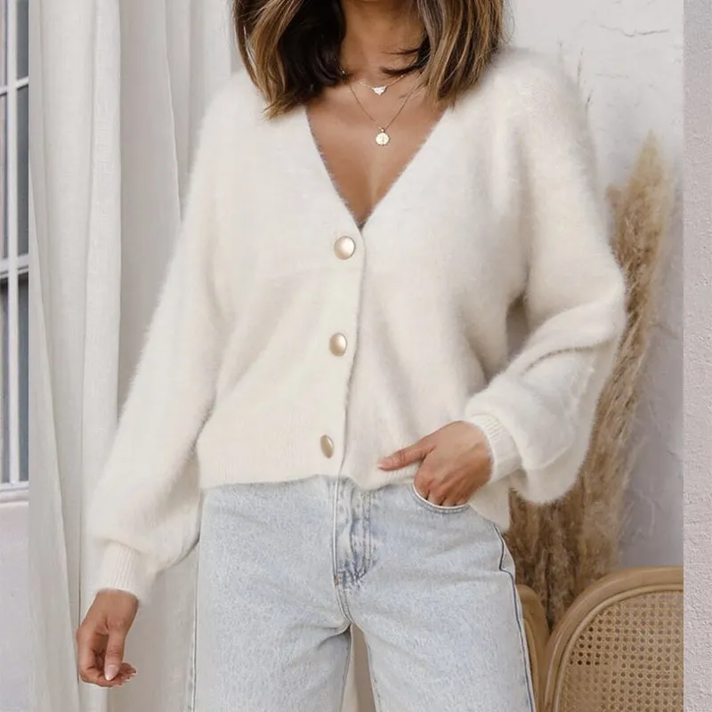 BerriesJam - 2024 V neck Loong Sleeves Solider Color Knit Cardigan