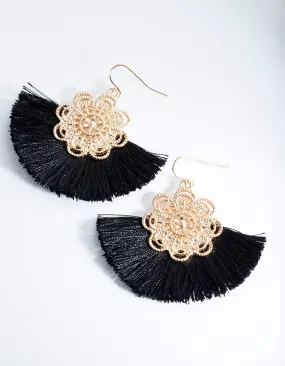 Black & Gold Tassel Earrings