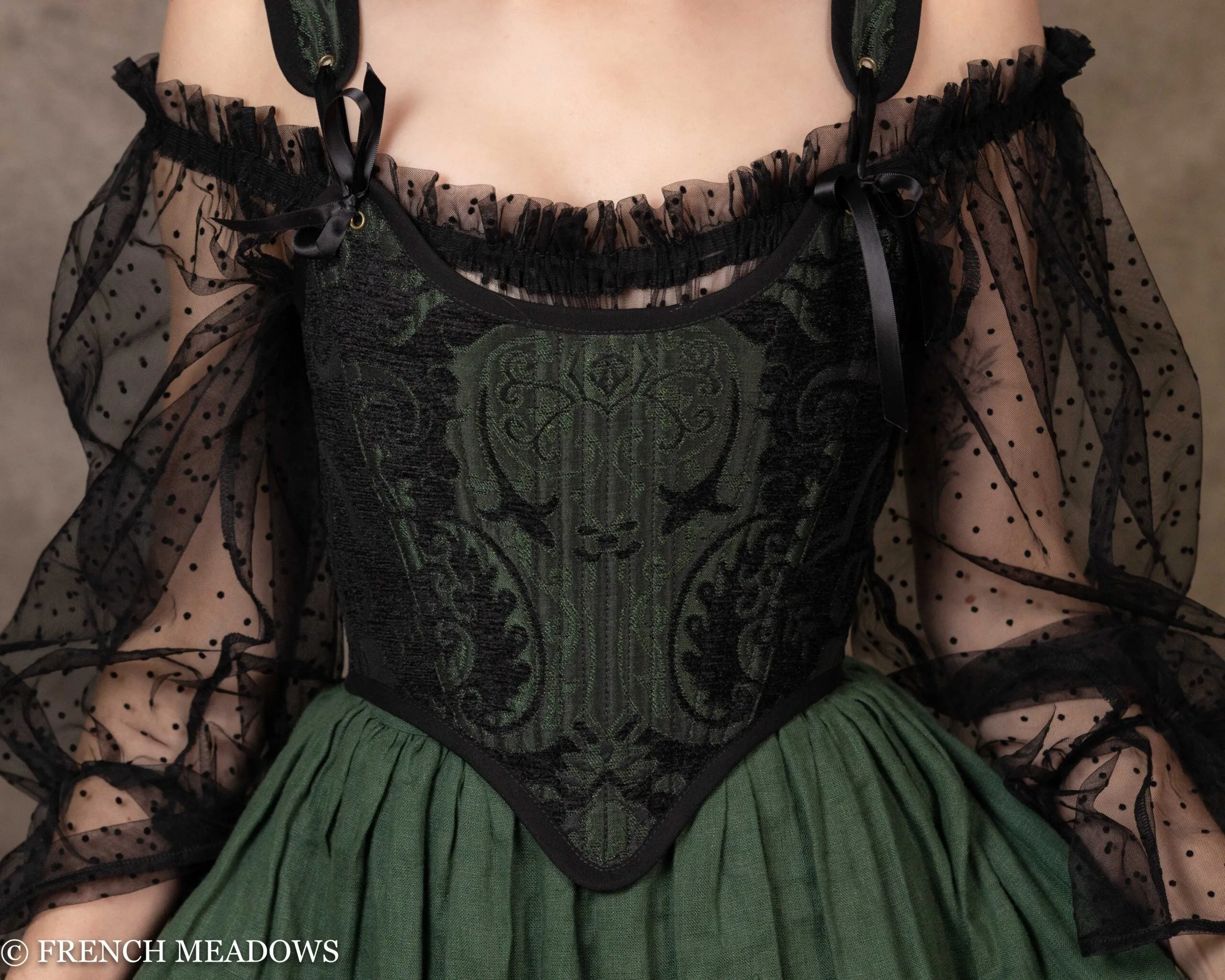 Black and Green Brocade Stays