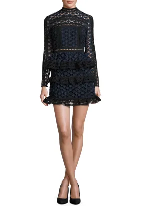 Black and Navy Star Lace Long Sleeve Mini Dress