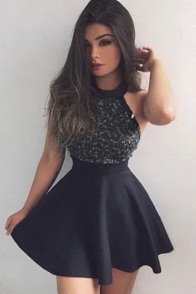 Black Homecoming Dress, Short Mini Prom Dress with Beading, Fashion Graduation Dress,SH99