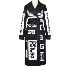 Black   White Letter Trench Jacket