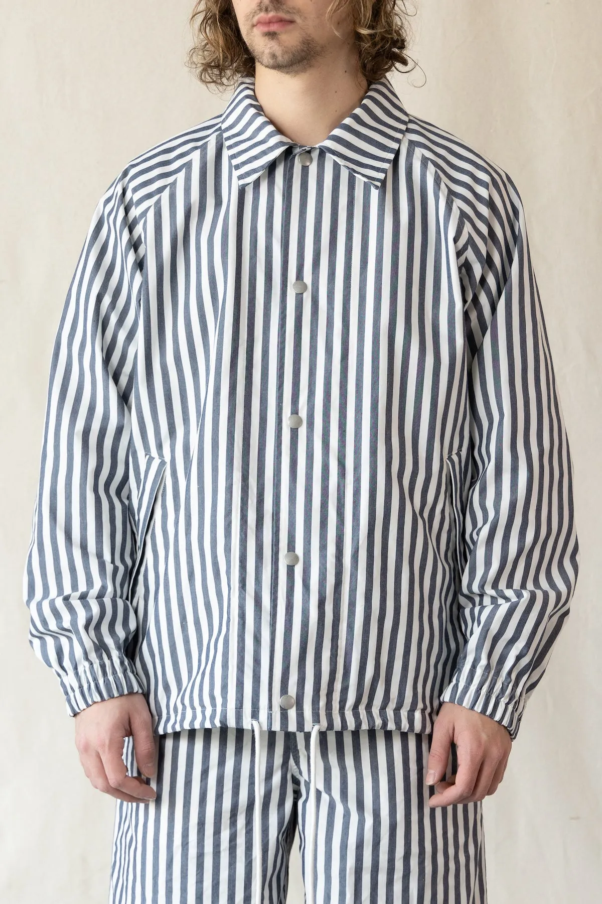 Block Stripe Coach Jacket - Navy/White