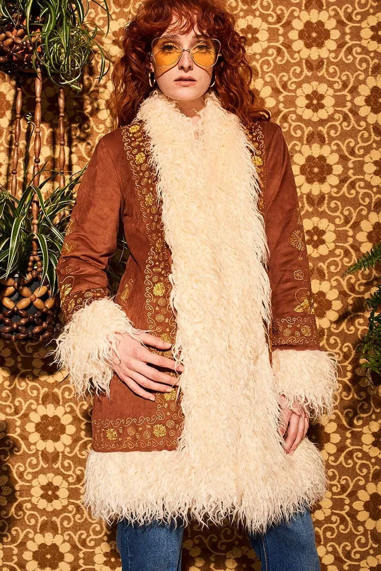 Breaking Hearts Brown Embroidered Penny Lane Coat