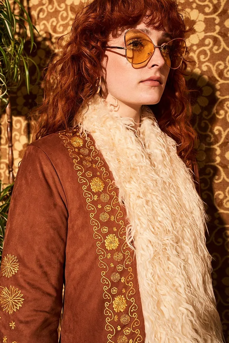 Breaking Hearts Brown Embroidered Penny Lane Coat