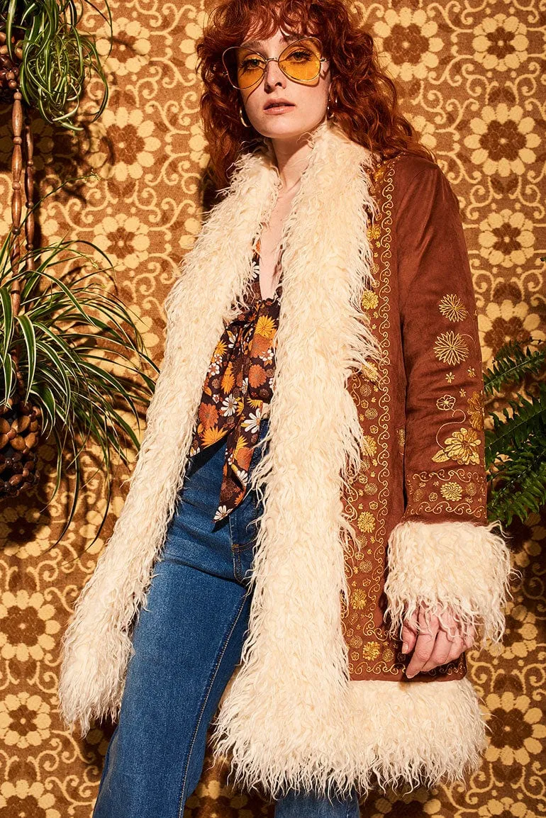 Breaking Hearts Brown Embroidered Penny Lane Coat