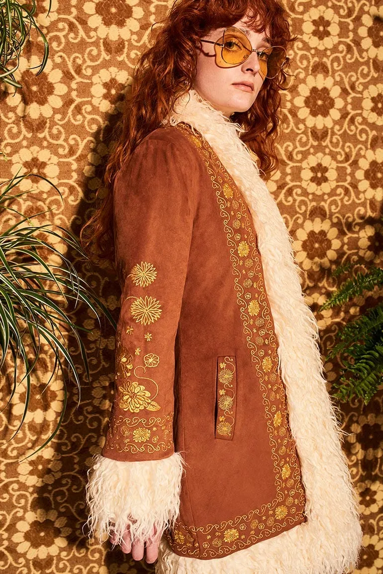 Breaking Hearts Brown Embroidered Penny Lane Coat