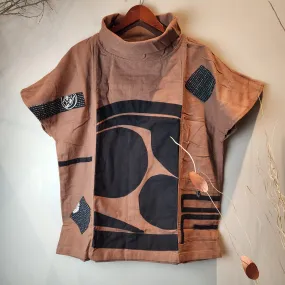 Brown Samurai Kamon Patchwork Top