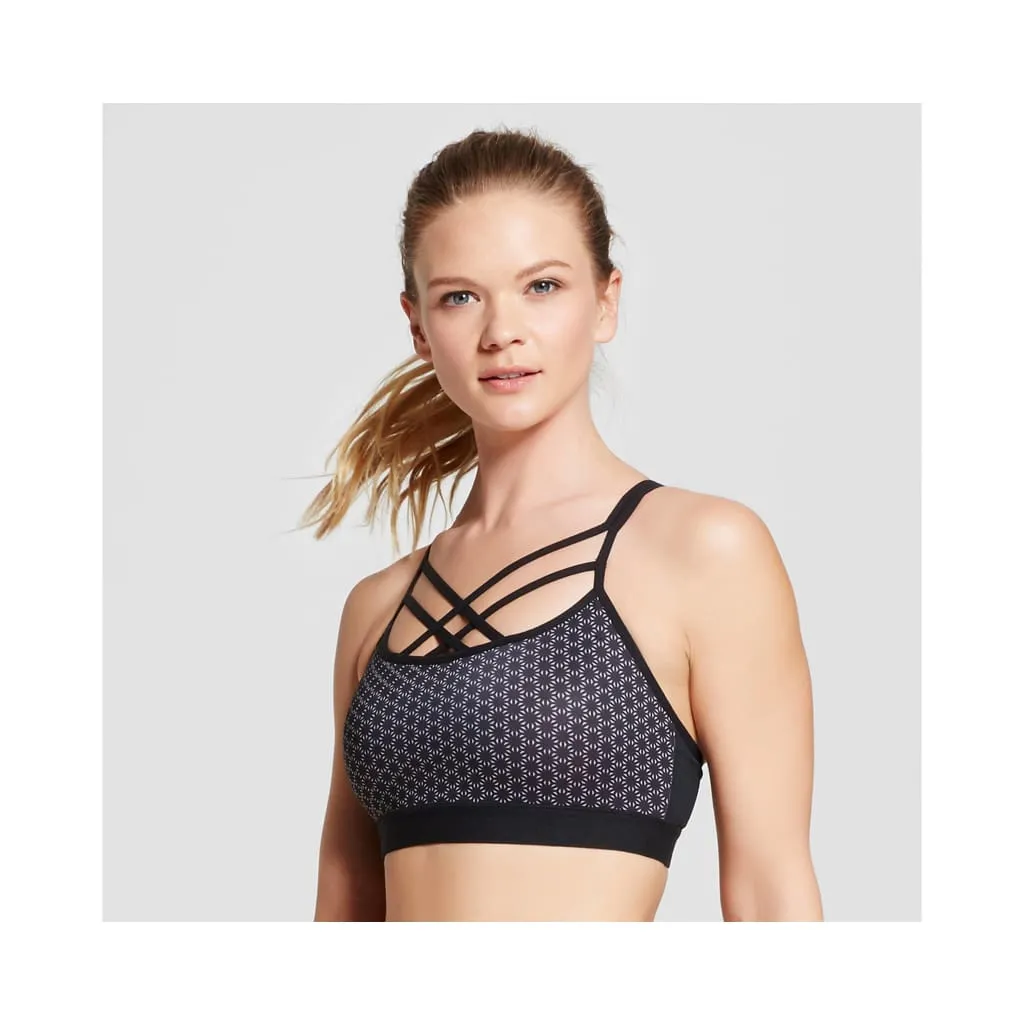 Champion N9687 C9 Strappy Front Cami Wire Free Sports Bra MEDIUM Black Print