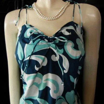 *COOL AS A CUCUMBER SUMMER SUNDRESS ADORNED WITH EXOTIC FLOWERS AND LEAVES IN AQUA, WHITE & MISTY NAVY - EXTRA LARGE - XL