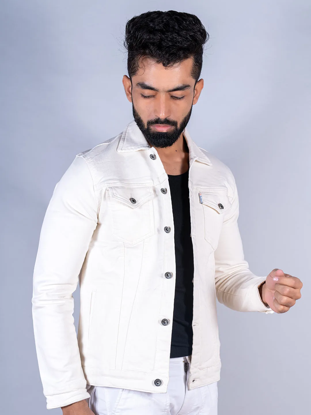 Cream Two Pockets Denim Jacket