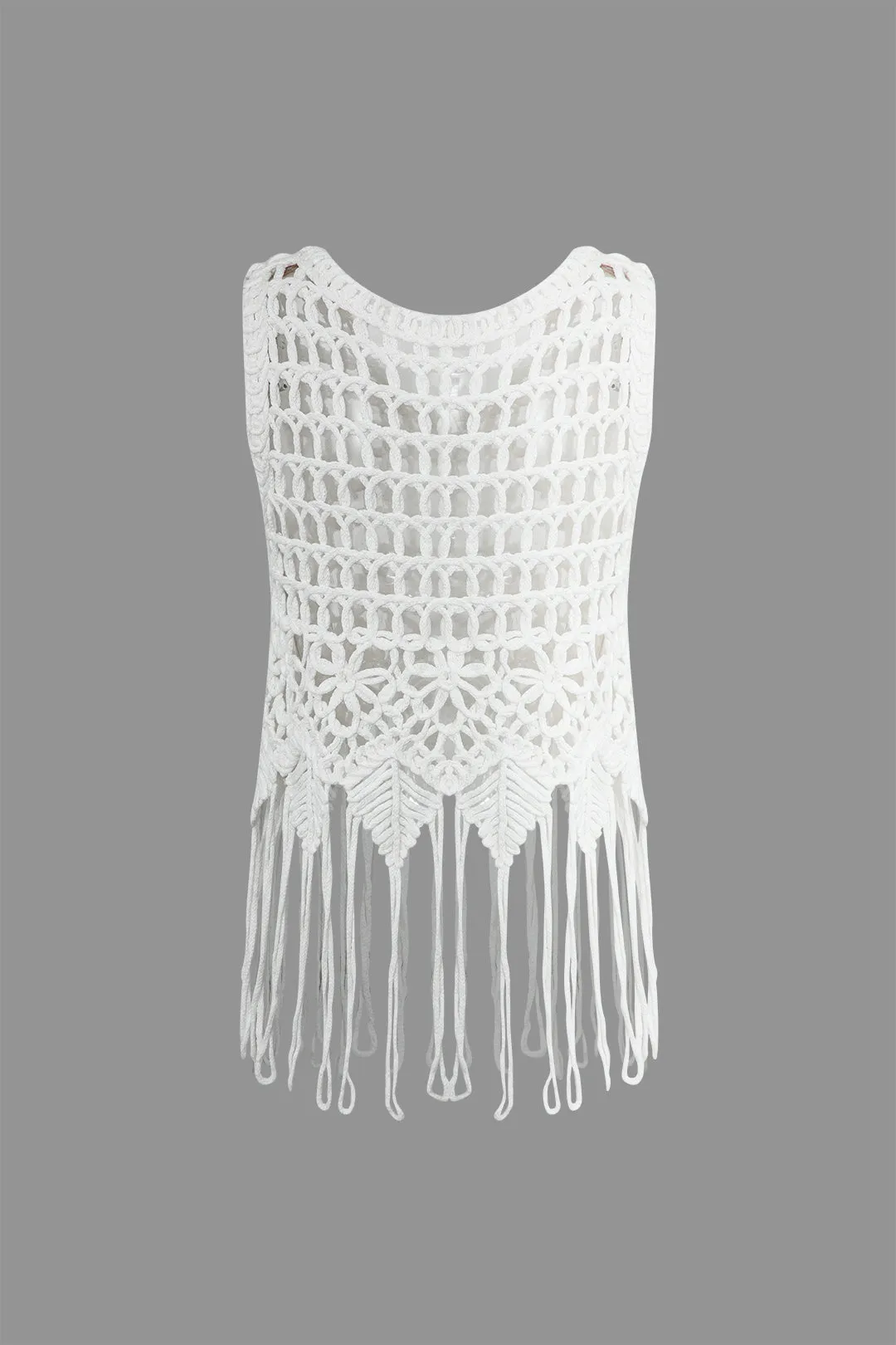 Crochet Knit Tank Top with Fringe Detail