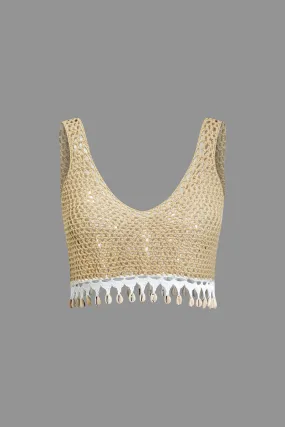 Crochet Shell Tassel Knit Crop Tank Top