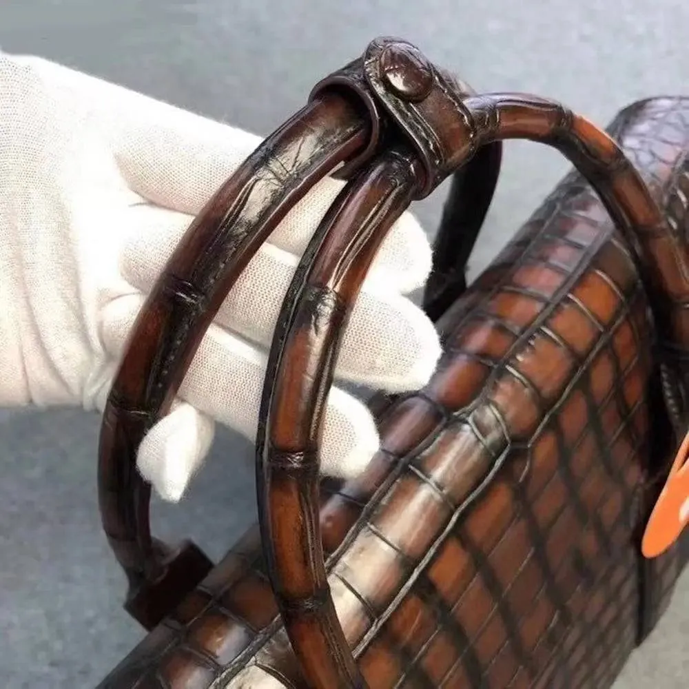 Crocodile Leather Briefcase Vintage Brown