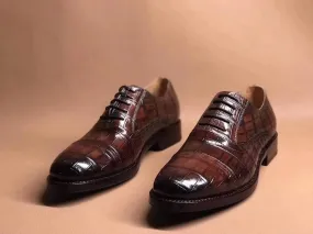 Crocodile Shoes Brown Crocodile Leather Lace Up Shoes