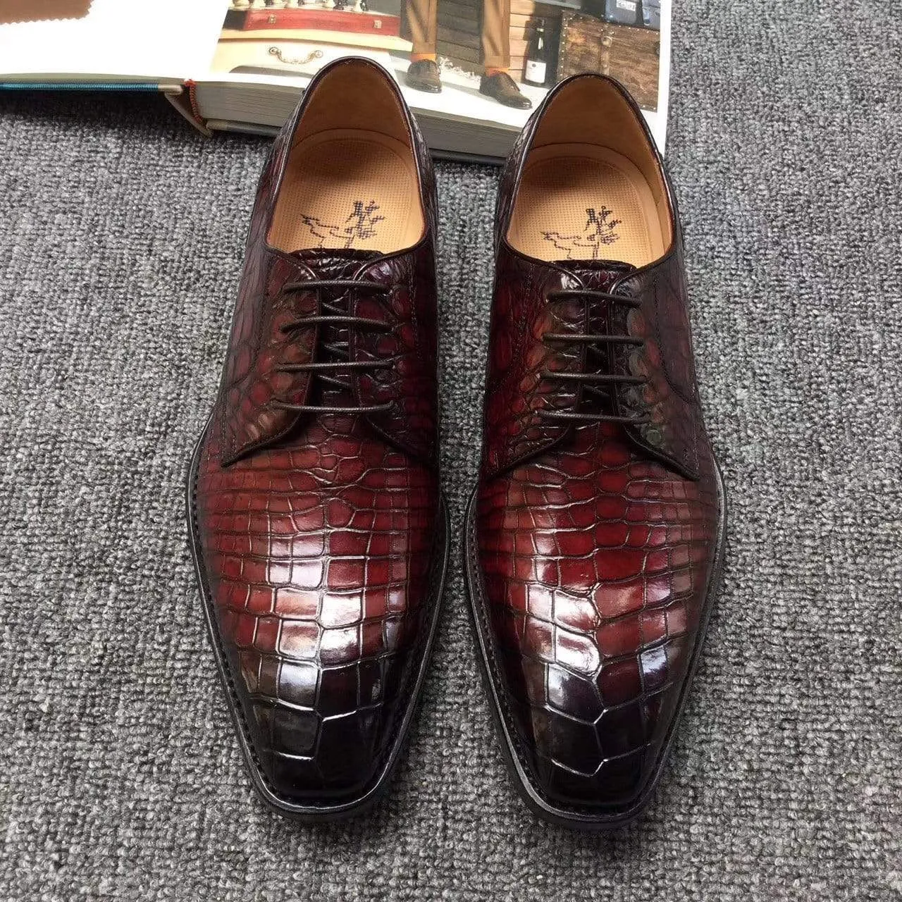 Crocodile Shoes Genuine Crocodile Belly Leather Mens Grand Cap Toe Dress Shoes