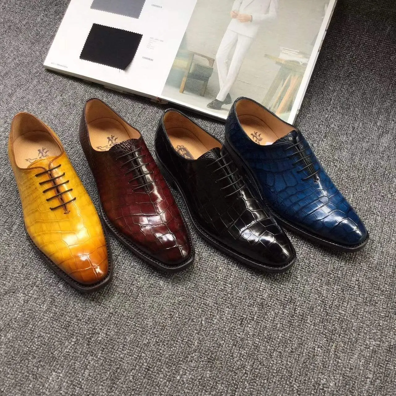 Crocodile Shoes Genuine Crocodile Belly Leather Mens Grand Cap Toe Dress Shoes