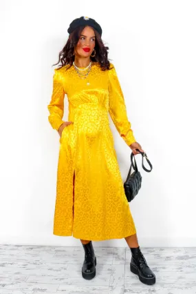 Dont Give A Glam - Mustard Leopard Jacquard Midi Dress