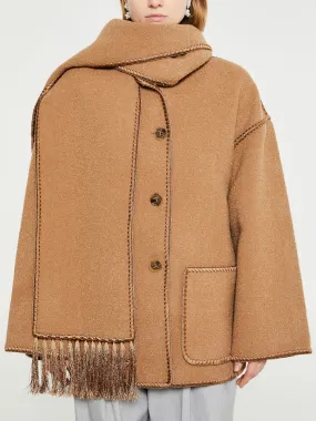 Embroidered Scarf Jacket in Camel