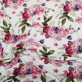 End of Bolt : 2.5 yards of Apparel Modal Spandex Jersey Scattered Roses Floral Ivory Knit 6.78 oz-remnant