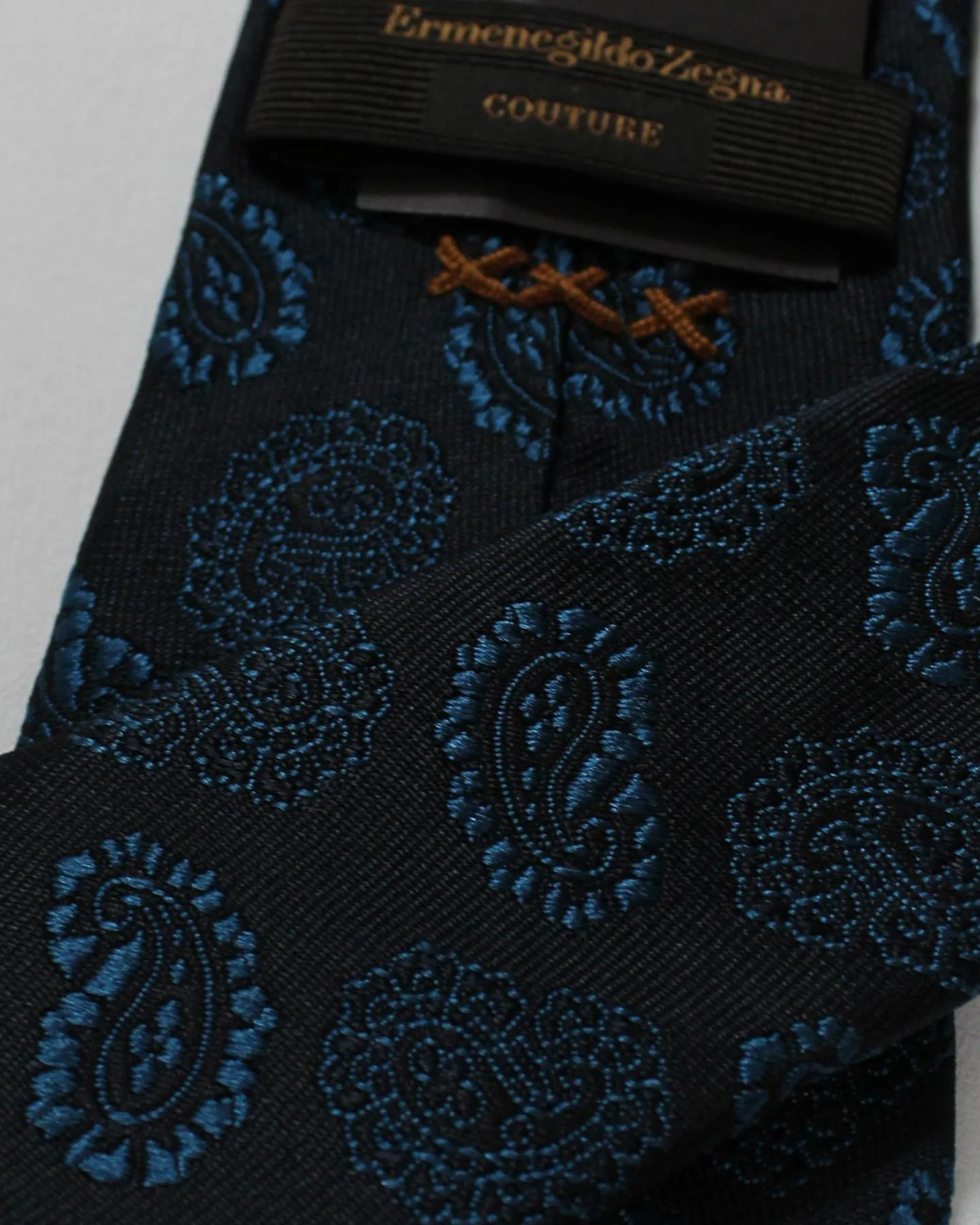 Ermenegildo Zegna Silk Tie Couture XXX Dark Blue Paisley