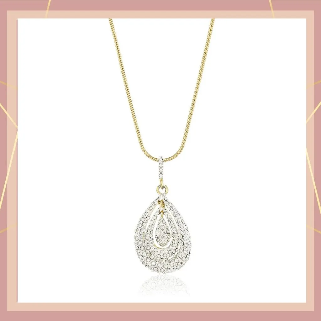 Estele Gold & Rhodium Plated Oval Shaped Pendant with Austrian Crystals for Women