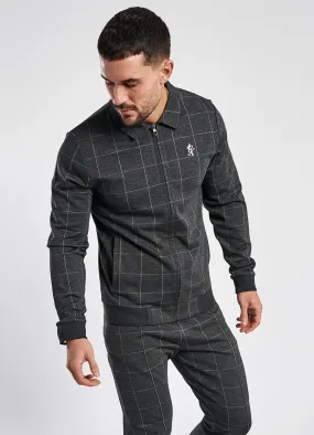 GK Kingston Check Full Zip Sweat - Charcoal Marl