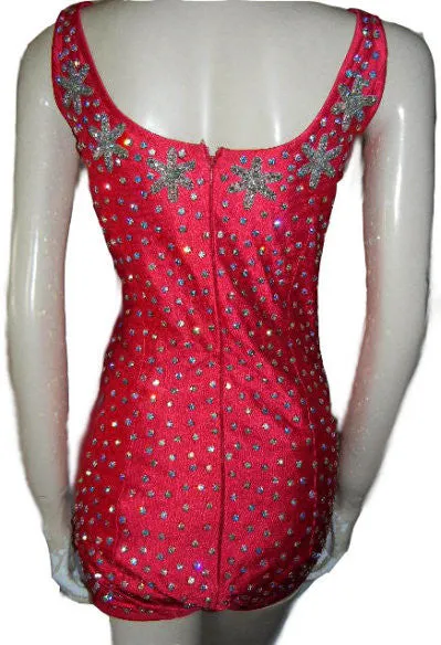 GORGEOUS VINTAGE GLAMOUR GIRL BRILLIANTLY SPARKLING RHINESTONE ENCRUSTED SWIMSUIT IN SCARLET PAGEANT SWIMSUIT - PERFECT FOR VIVA LAS VEGAS