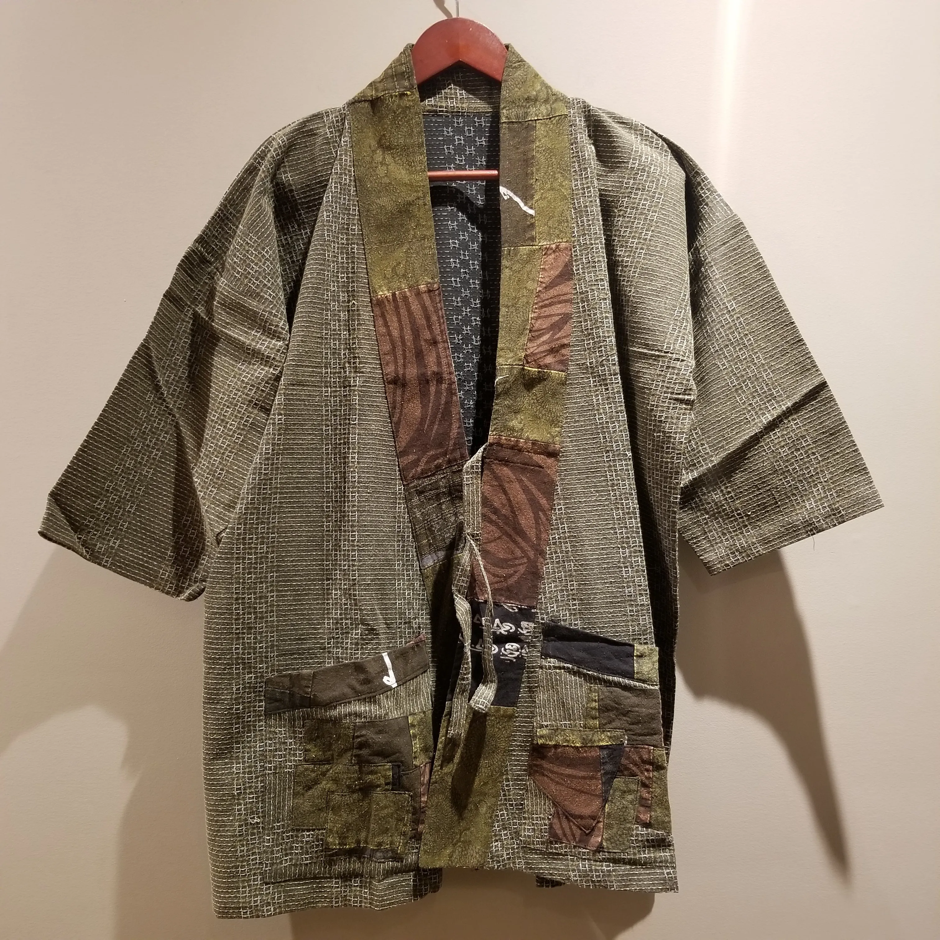 Green Patchwork Kimono Noragi Hanten Jacket