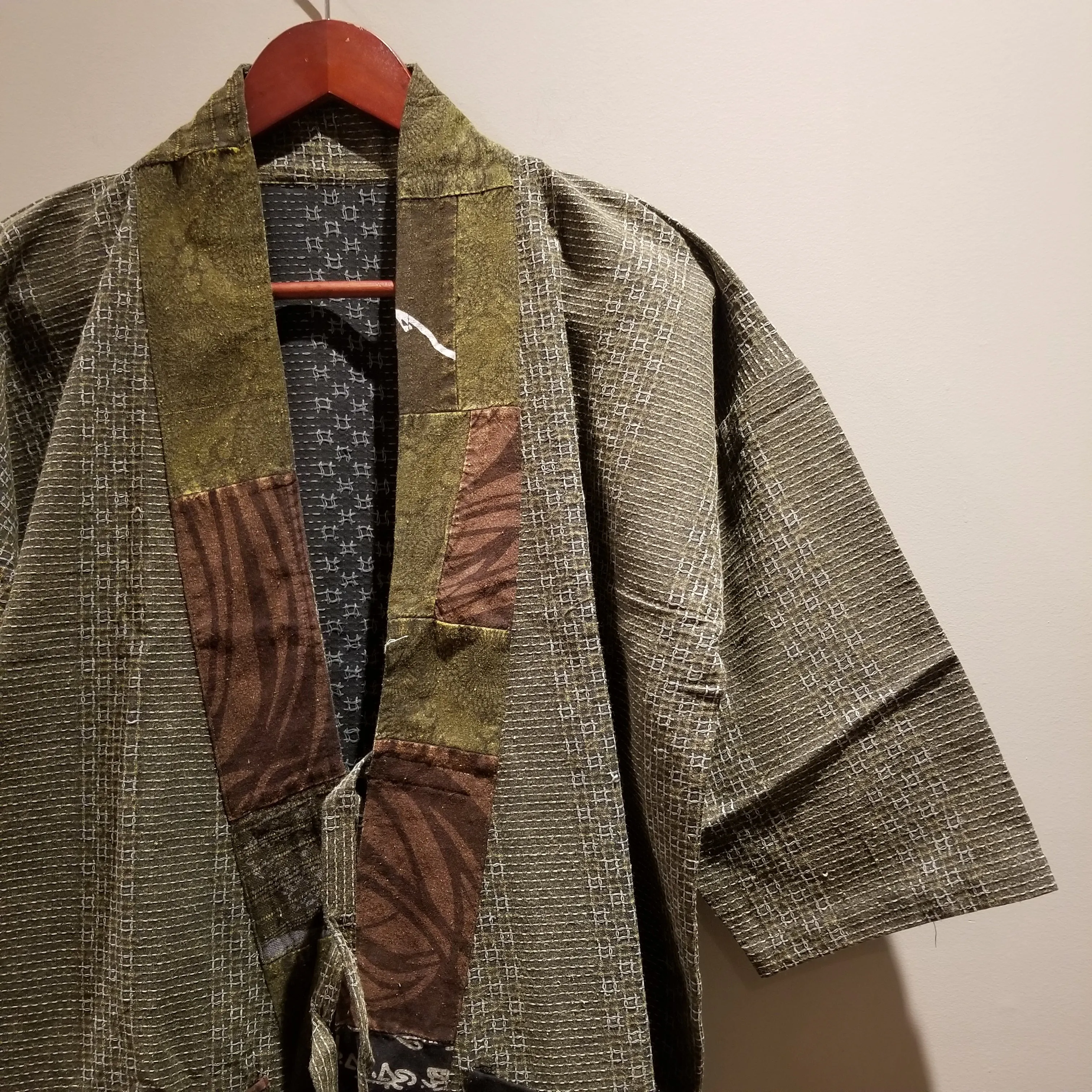 Green Patchwork Kimono Noragi Hanten Jacket