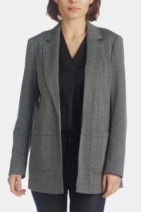 Herringbone Notch Collar Open Front Jacket